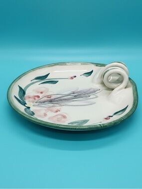 Vintage Hand Painted Ceramic Dish with Finger Loop Handle -  Studio Pottery